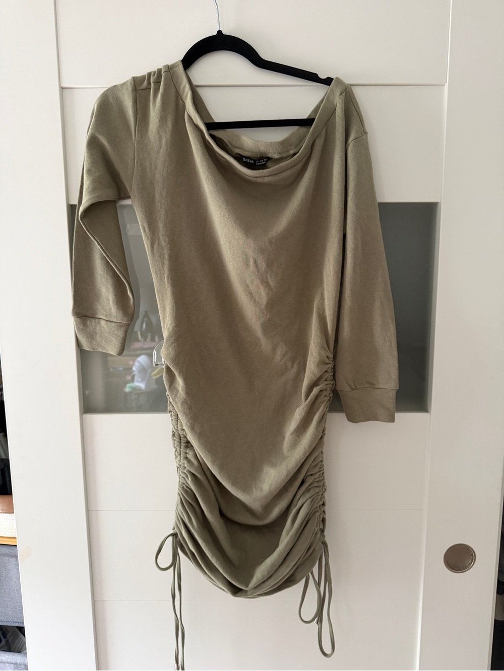 SHEIN Olive Green Ruched Drawstring Midi Dress